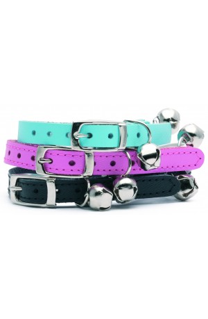 PETLIFE Dual Bell Leather Cat Collar Blue